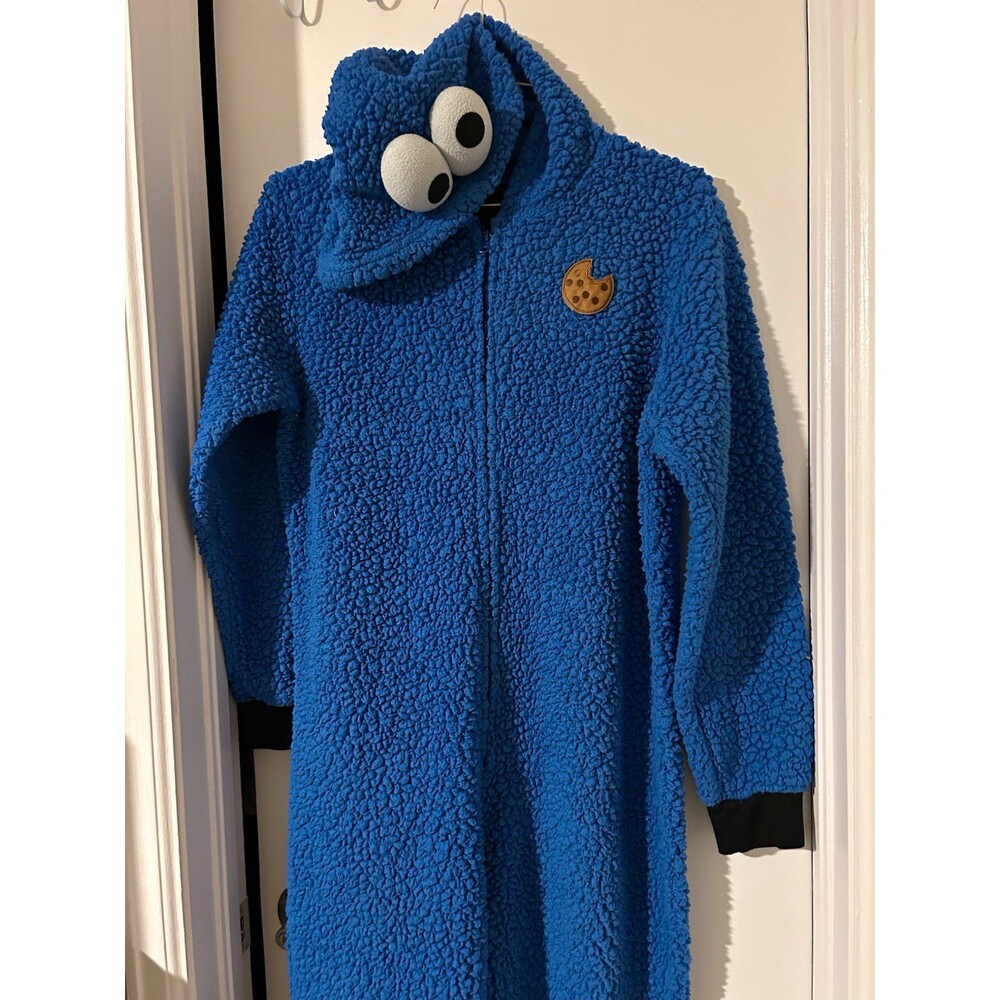 Cookie Monster Sesame Street Blue Sherpa Hooded Costume Pajamas Size Small